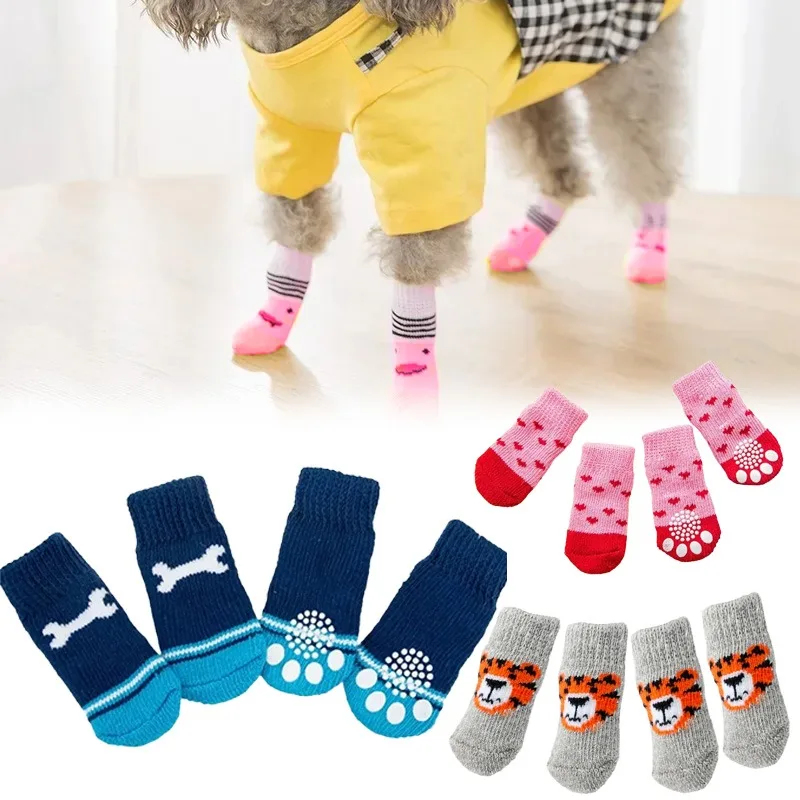 Dog Booties Paw Protector - 4 Stück Winter-Hundesocken Rutschfeste Warme Gestrickte